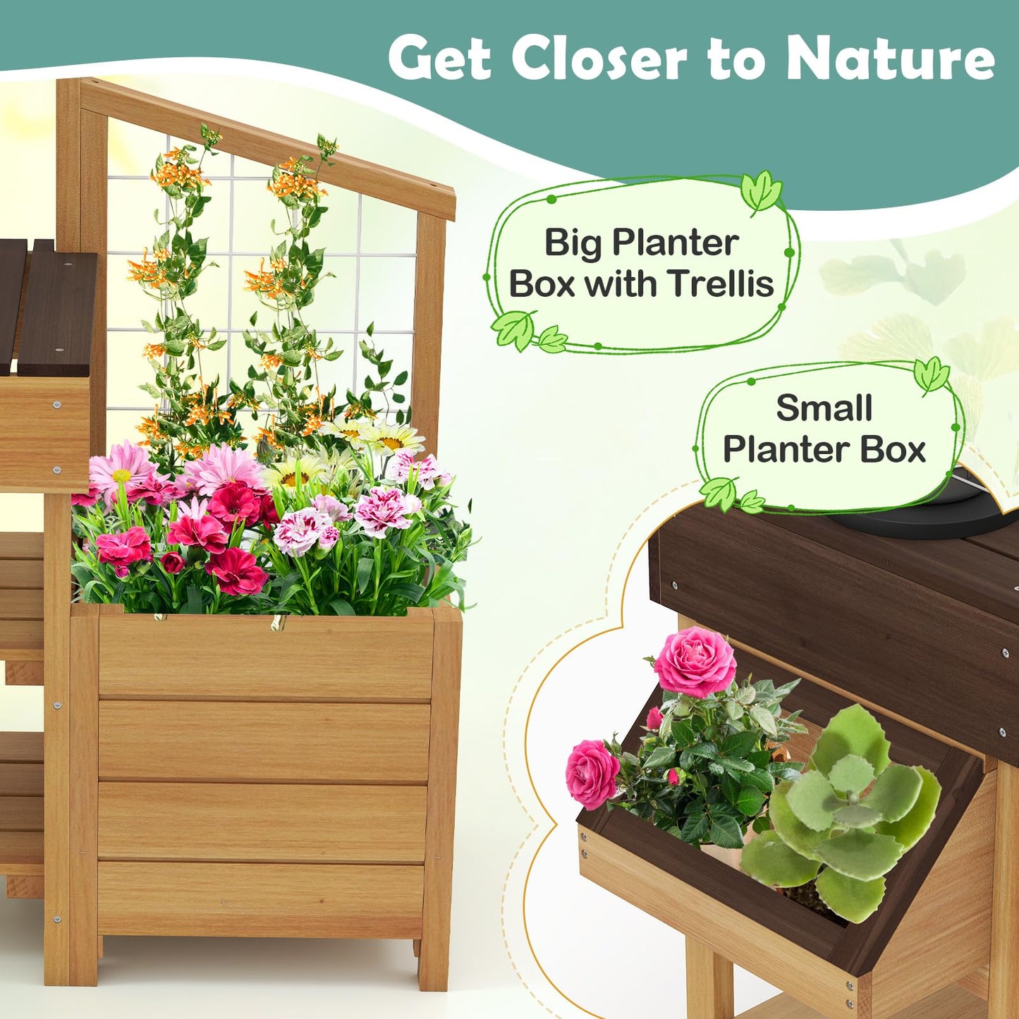 Pretend Mud Kitchen Play Kitchen with Removable Sink and Planter Boxes