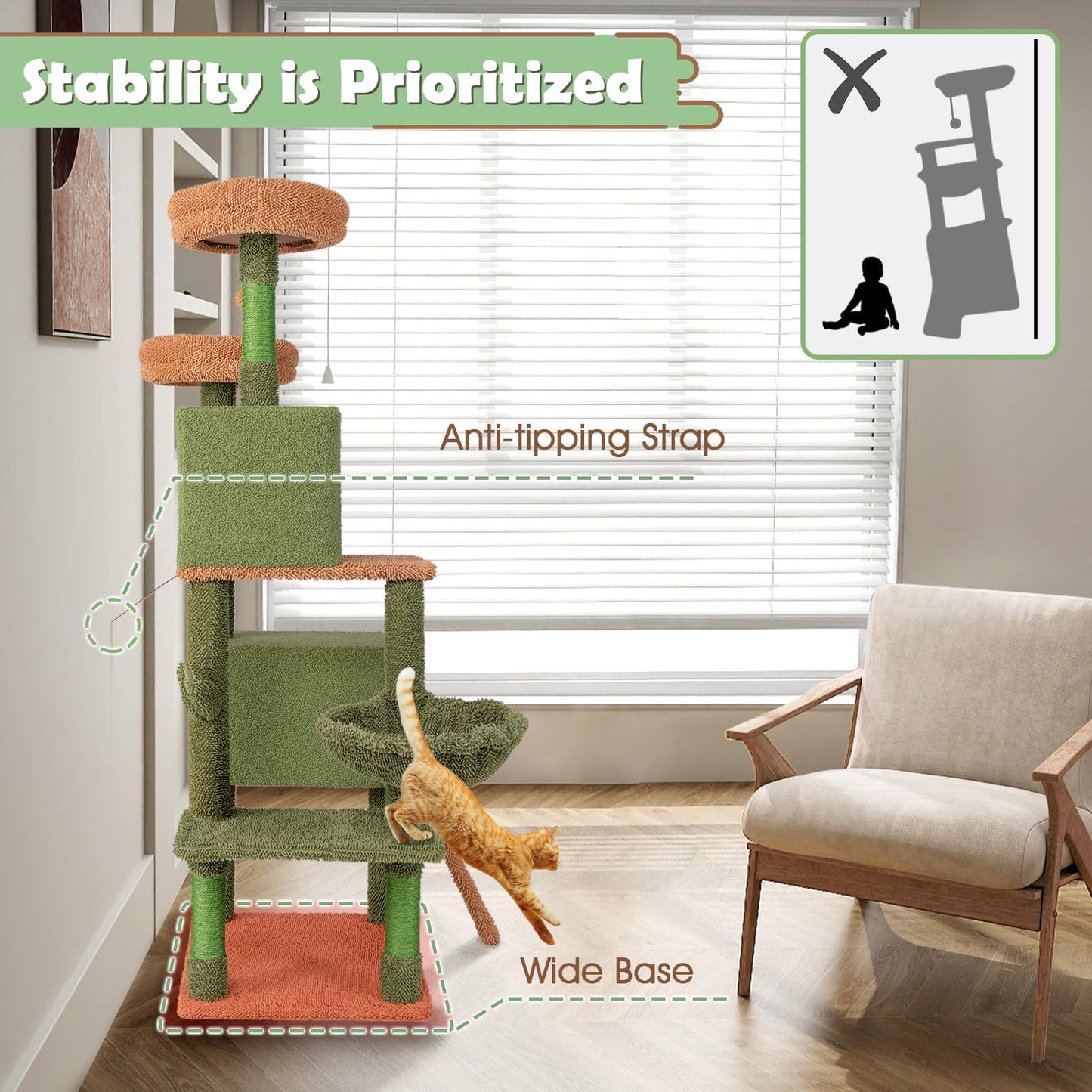 160 cm Multi-level Cactus Cat Tree for Indoor Cats with Scratching Posts