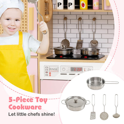 Wooden Kids Kitchen Playset with Real Sounds Lights Stove Water Dispenser