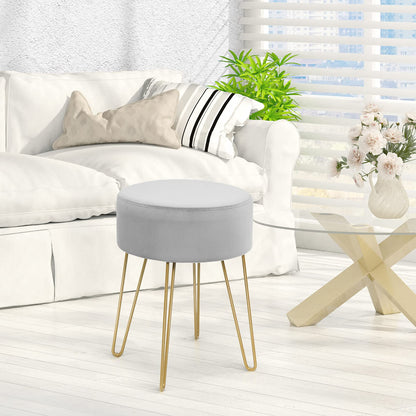 Round Velvet Stool with Hairpin Legs