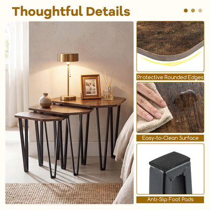 Nesting Coffee Tables Set of 3, Stacking End Sofa Side Table