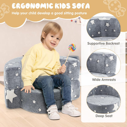 2 in 1 Glow in the Dark Sofa for Toddlers with Machine Washable Flannel Cover