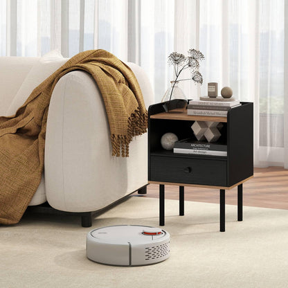 Modern Sofa Side Table with Drawer and Metal Legs for Small Spaces