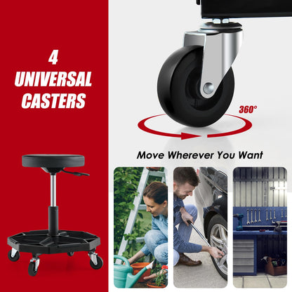 Rolling Mechanic Stool with Wheels & Tool Tray
