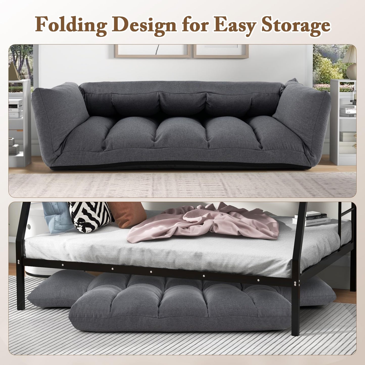 Foldable Floor Sofa with 5-Position Adjustable Backrest and Arms