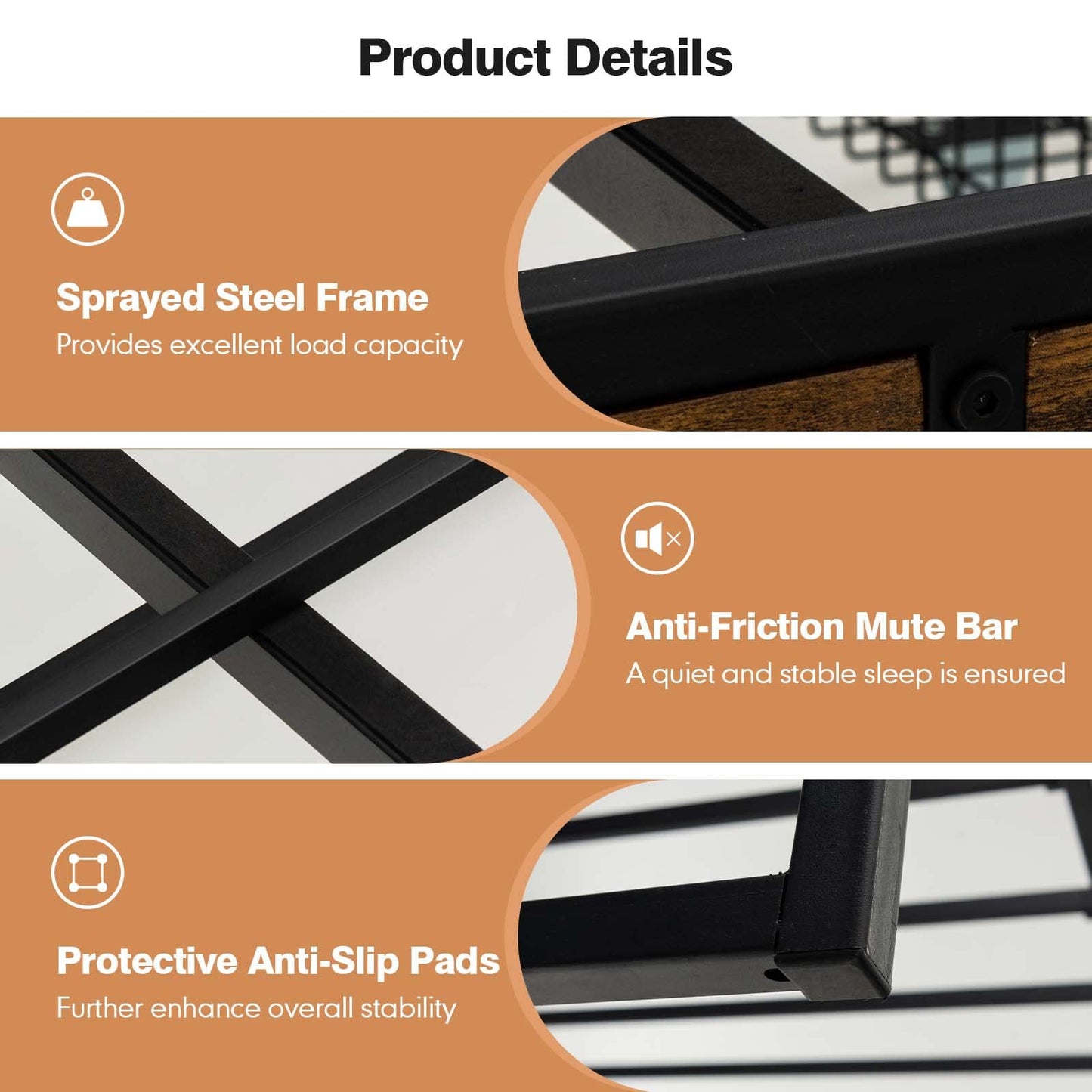 4 Feet Double Metal Bed Frame with 4 Rolling Underbed Storage Drawers