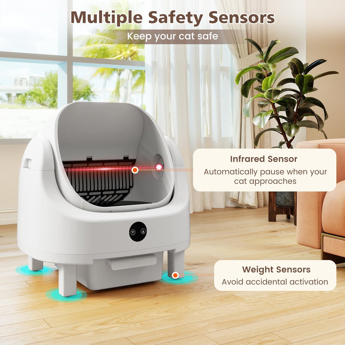 Self-Cleaning Cat Litter Box, Open-Top Electric Automatic Cat Toilet with APP Control