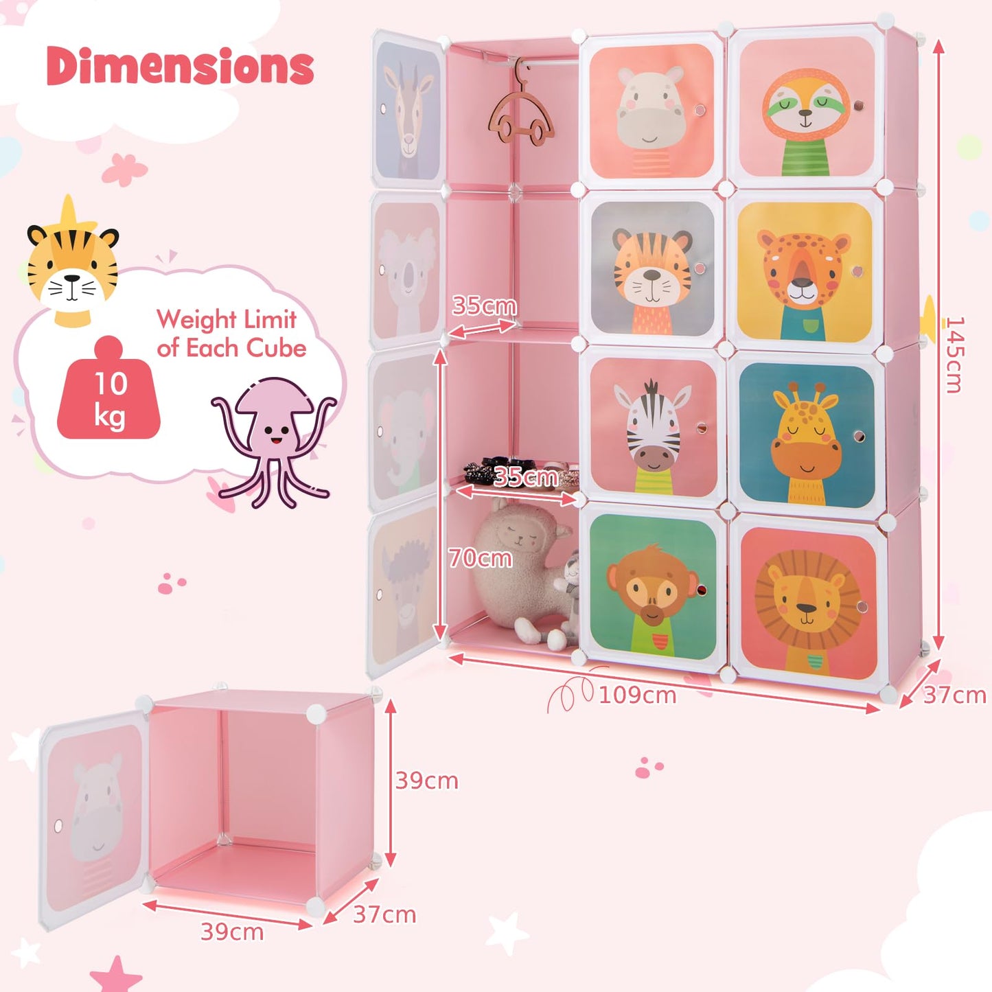 12 Cube Portable Kids Wardrobe with Hanging Section