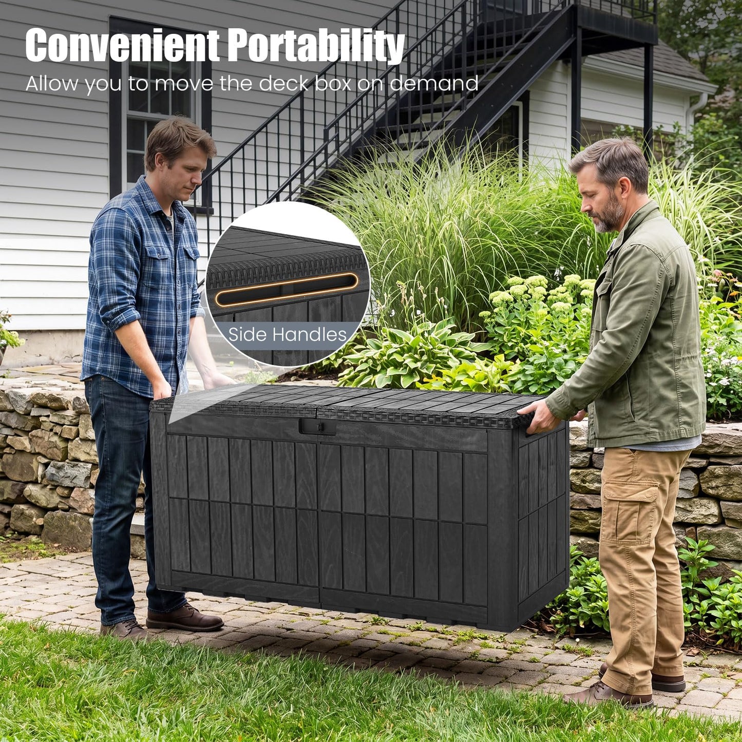 Garden Storage Box, Waterproof Resin Deck Box Bench with Lockable Lid & Handles