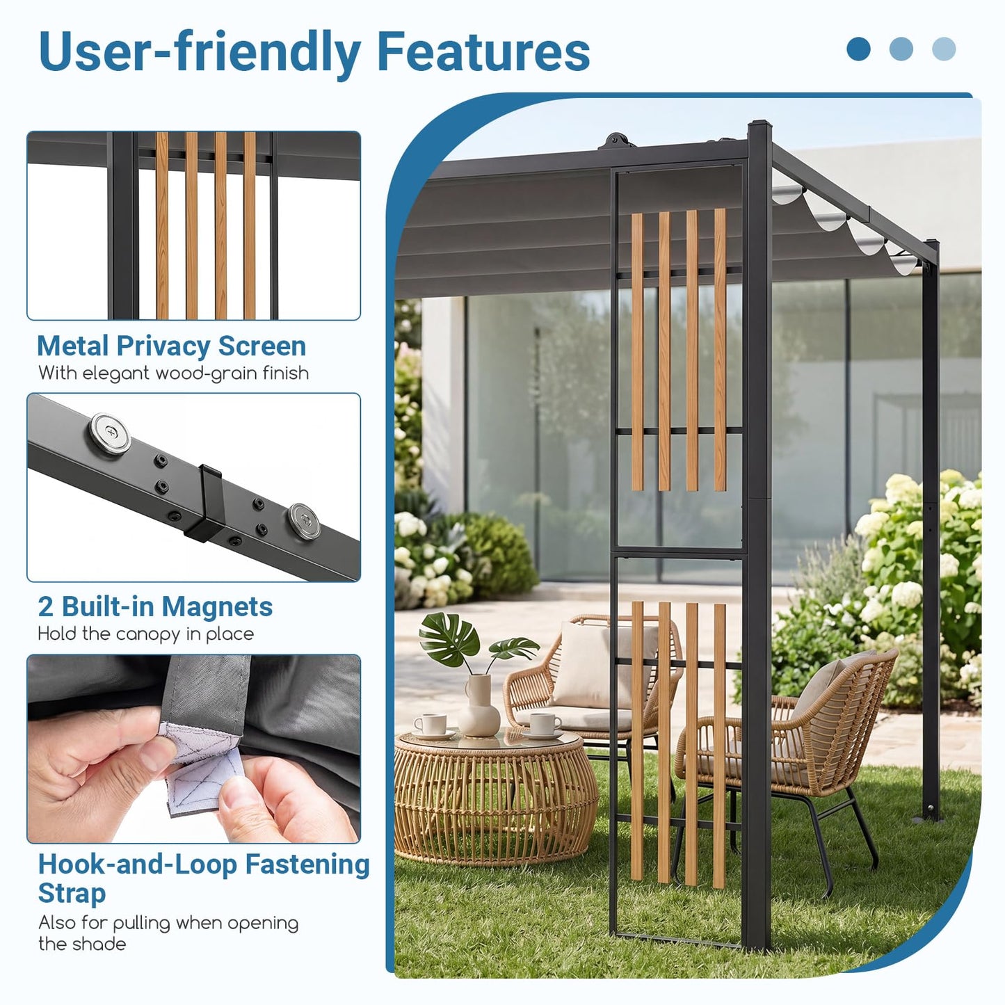 Outdoor Garden Pergola with 2 Slatted Screens for Courtyard
