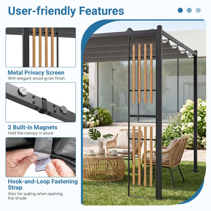 Outdoor Garden Pergola with 2 Slatted Screens for Courtyard