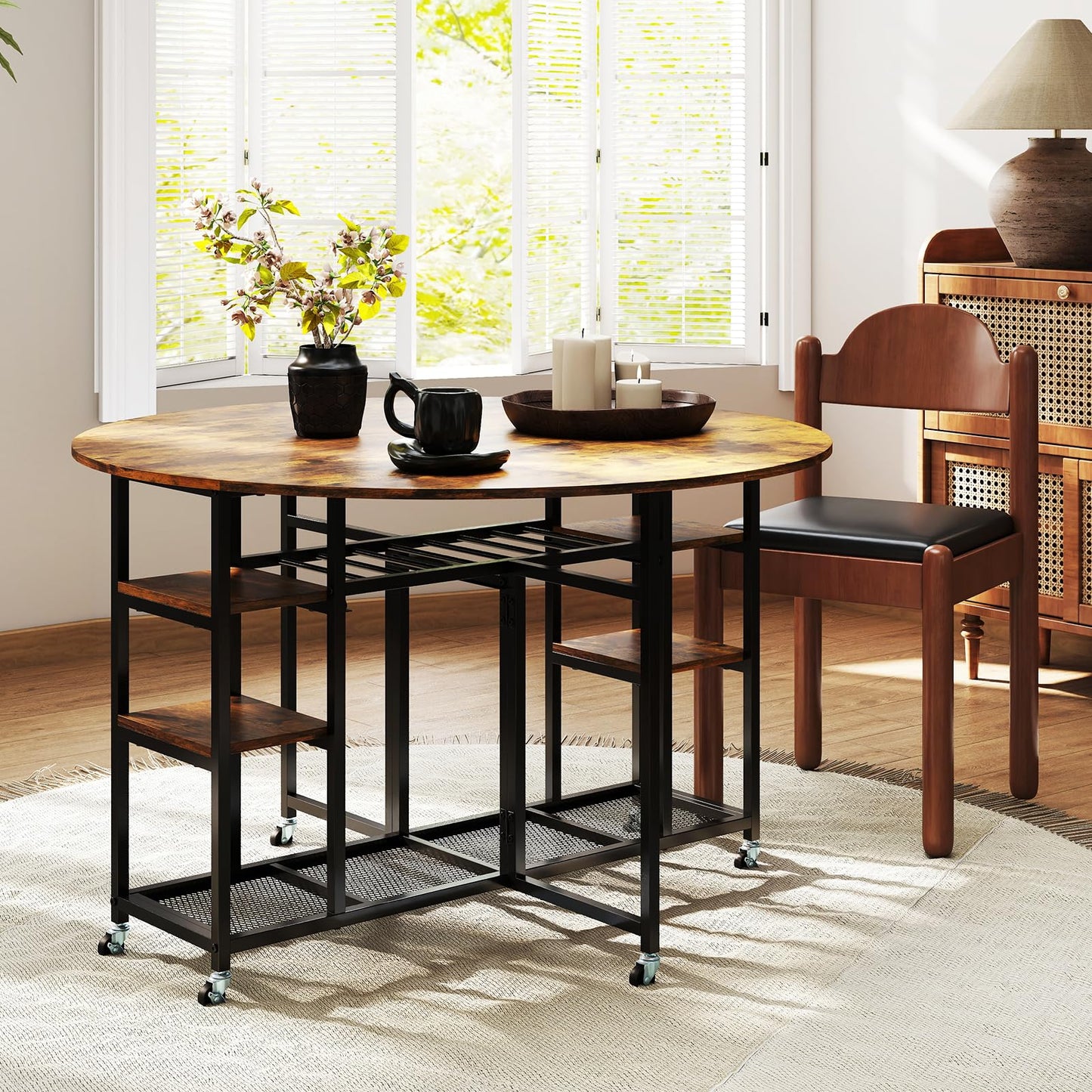 3-Piece Folding Dining Table Set with Large Tabletop and Storage Racks