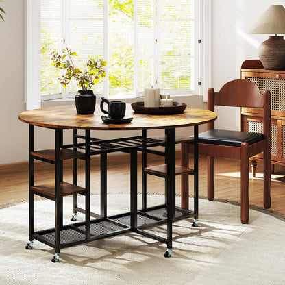 3-Piece Folding Dining Table Set with Large Tabletop and Storage Racks