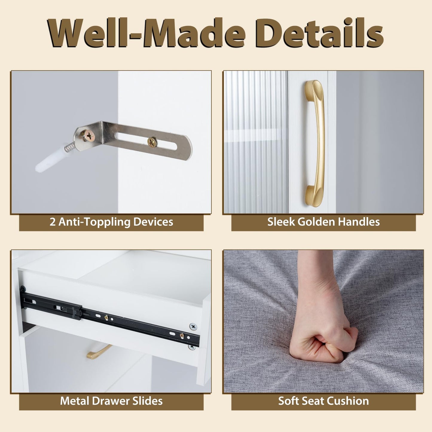 Small Dressing Table with Flip Up Mirror and Cushioned Storage Stool