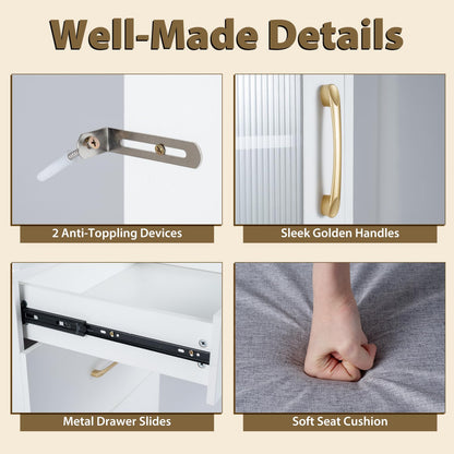 Small Dressing Table with Flip Up Mirror and Cushioned Storage Stool