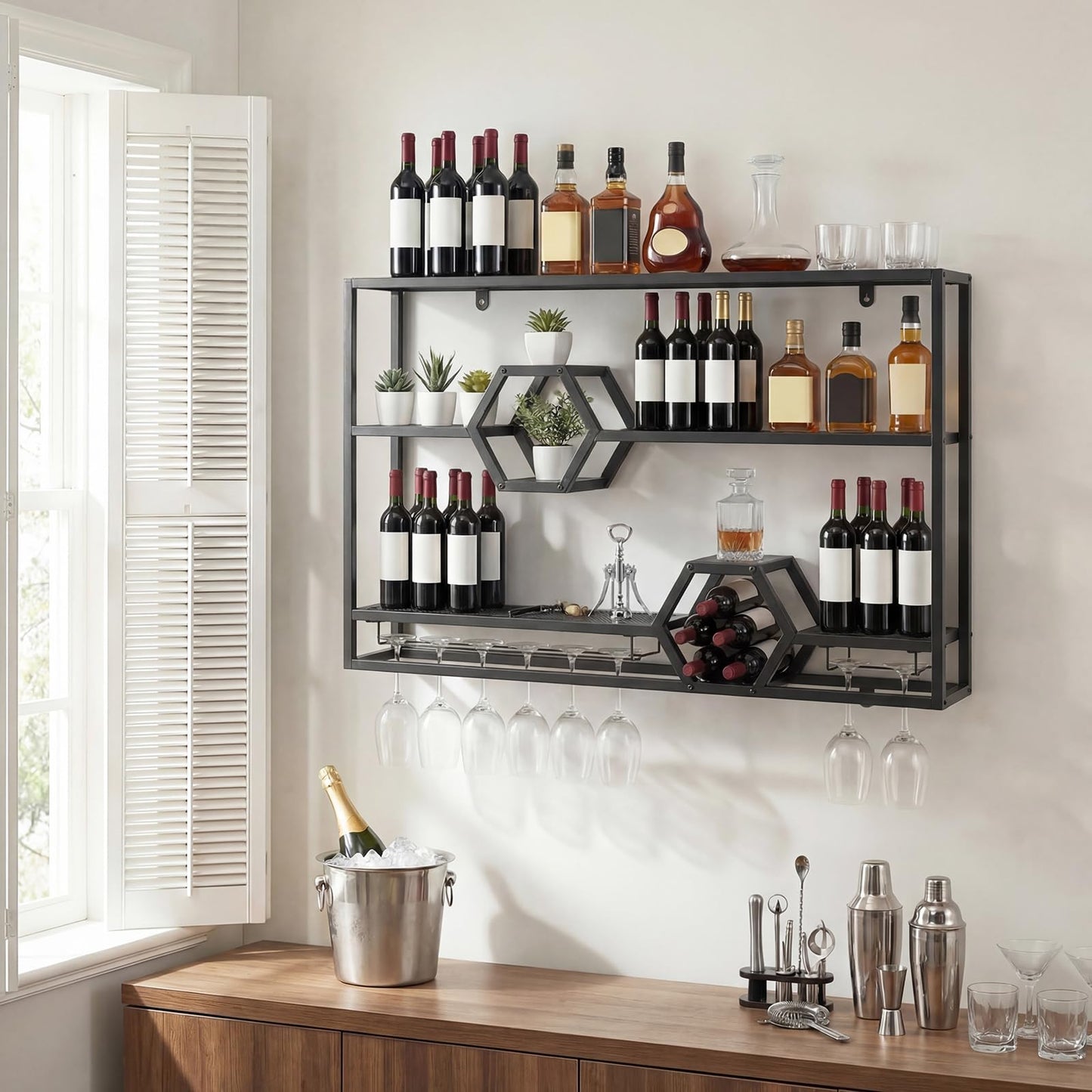 Wall Mounted Wine Rack, 3-Tier Hanging Bar Shelves