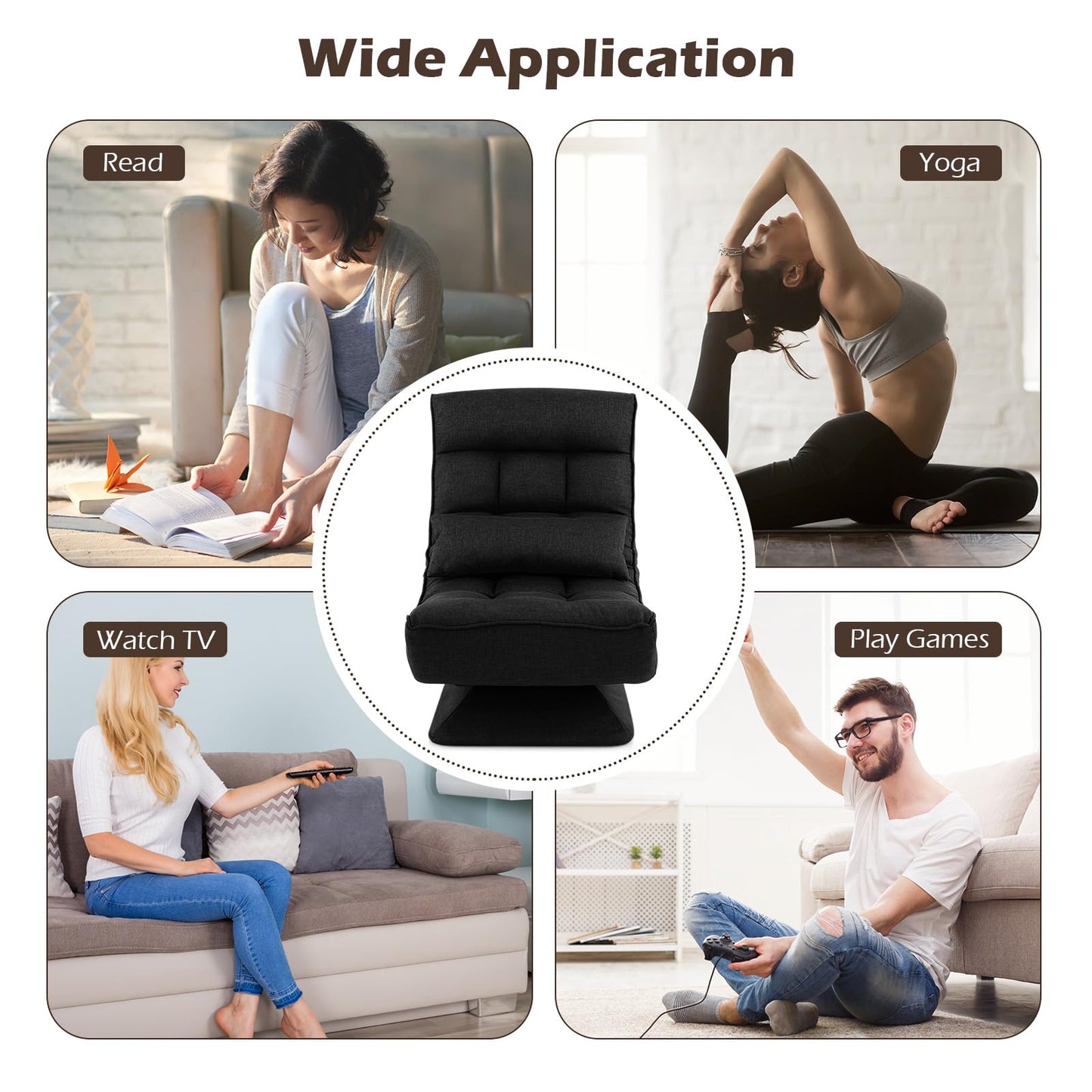 4-Position Adjustable Floor Chair with Swivel Base