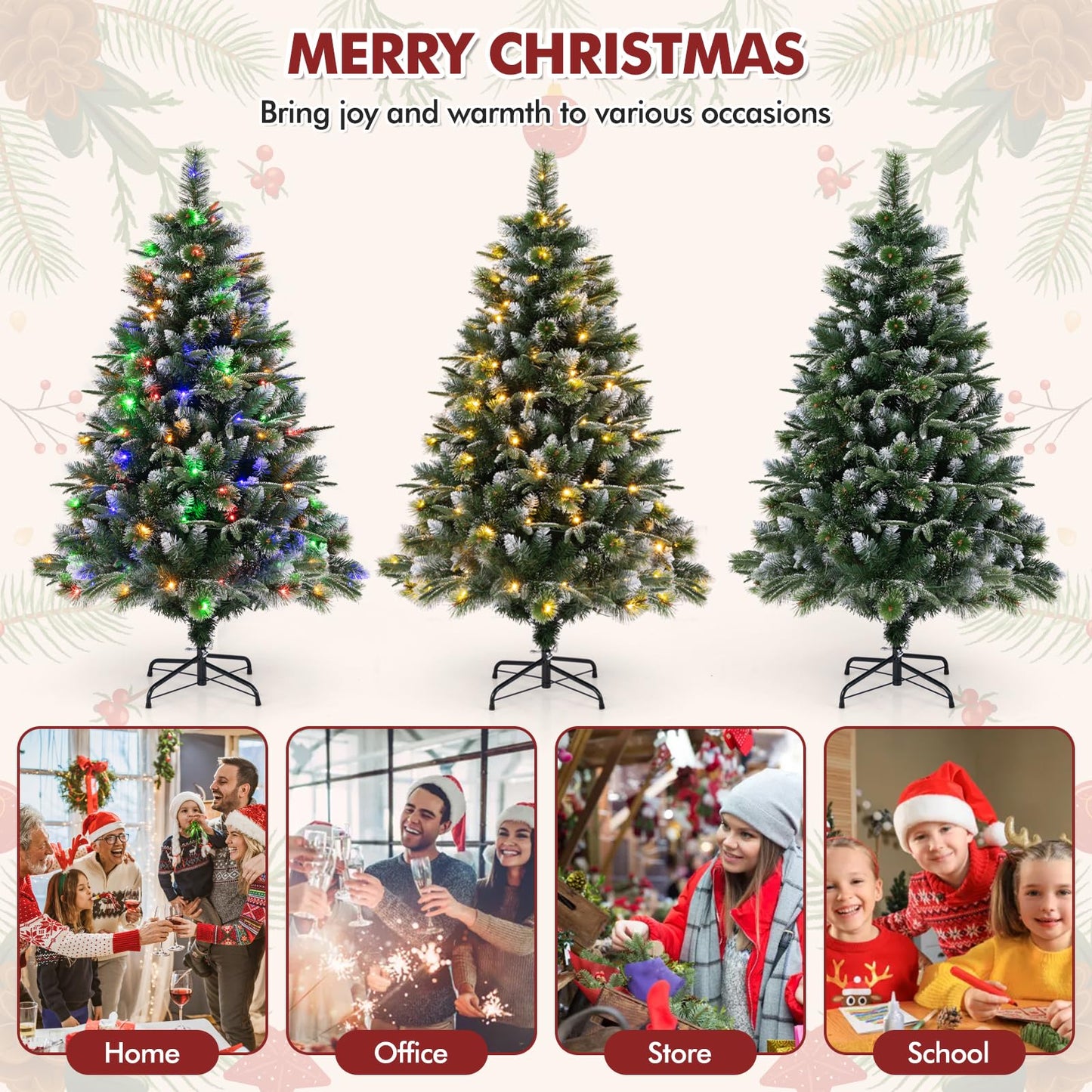 180/150 CM Pre-Lit Artificial Christmas Tree with 856/476 Pine Needles/Flocked PVC/PE Tips