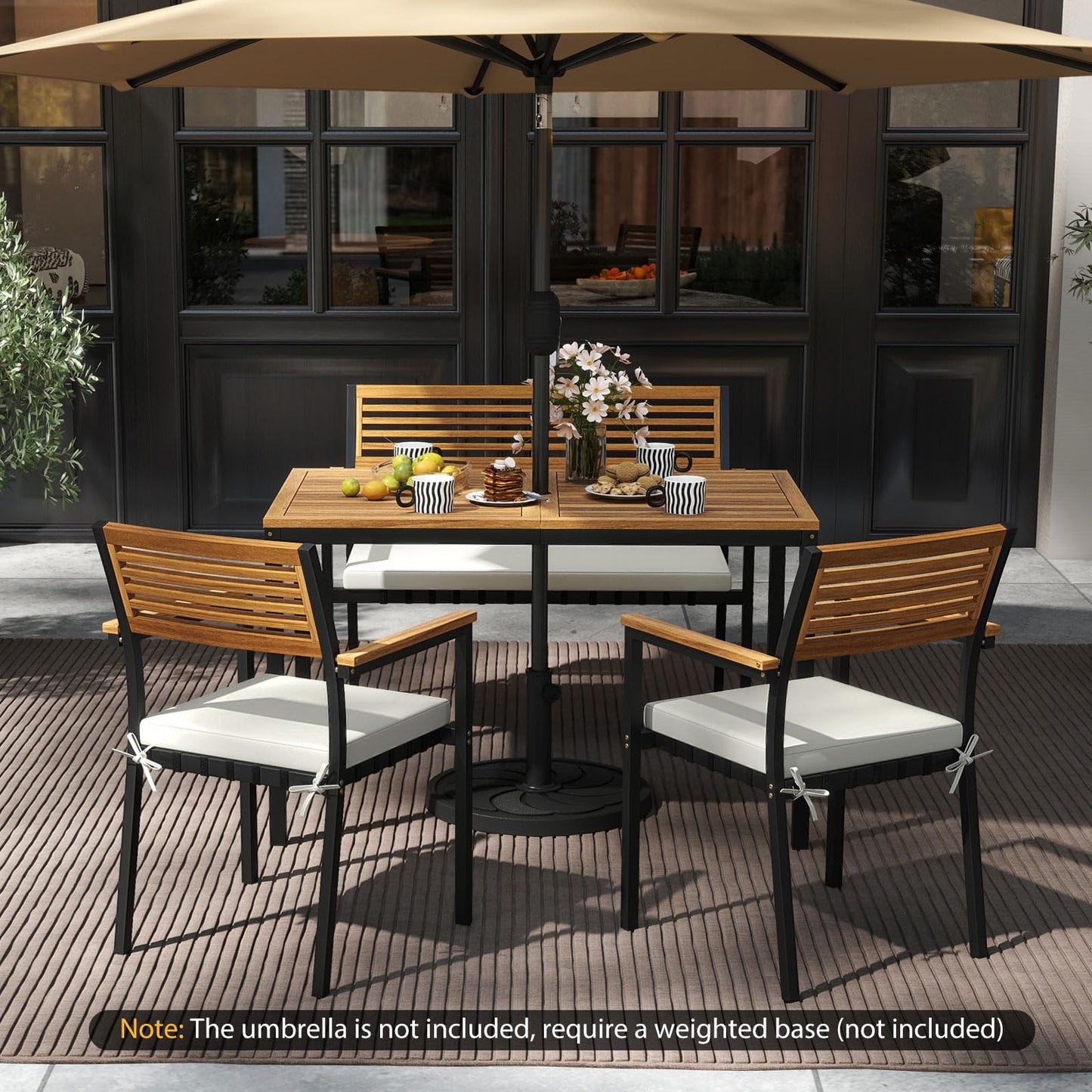 4-Piece Patio Dining Set Outdoor Wood Metal Furniture