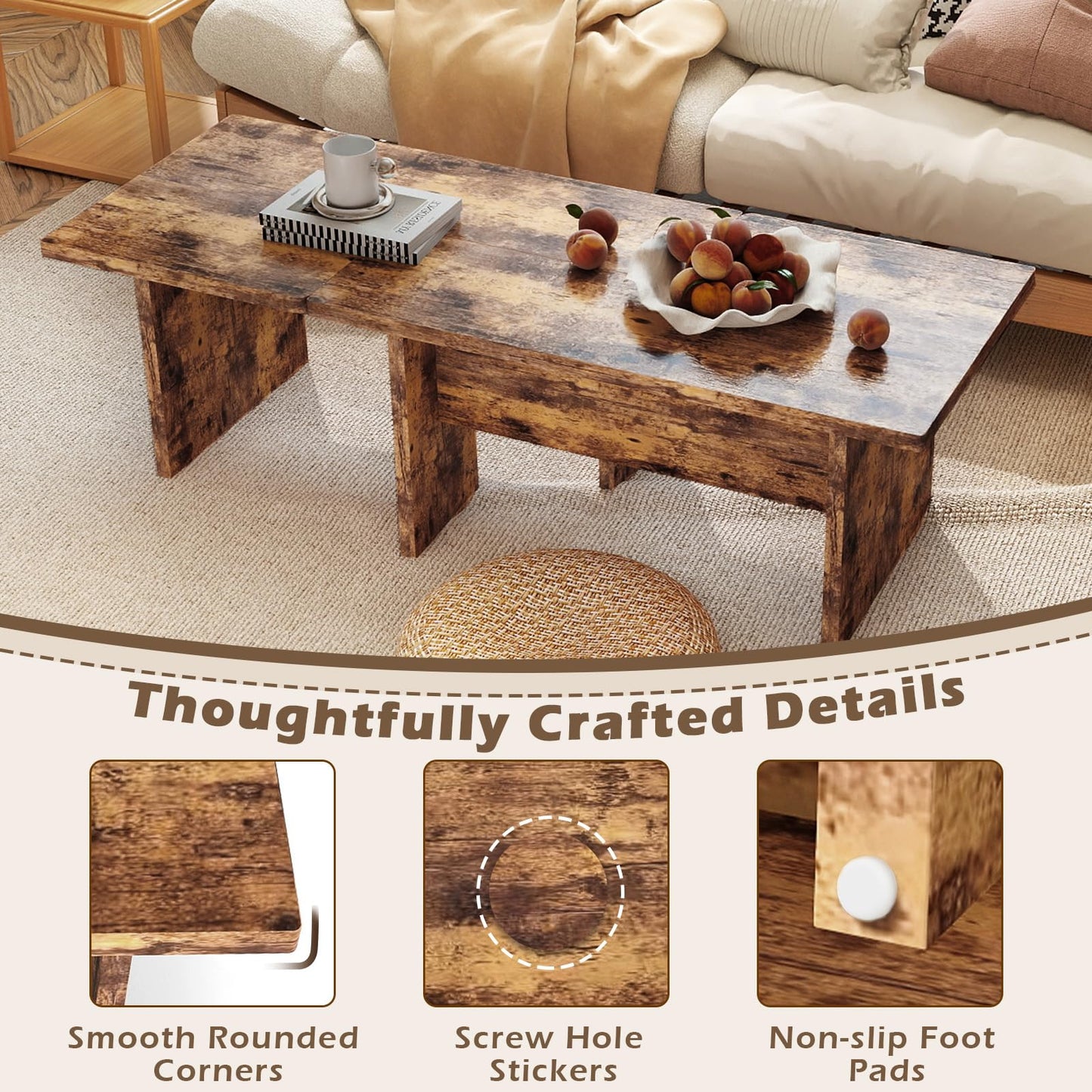 Modular Coffee Table Set of 2 L Shaped Center Tables for Small Space