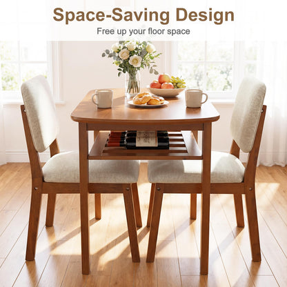 3-Piece Dining Table Set with Solid Wood Frame & Seat