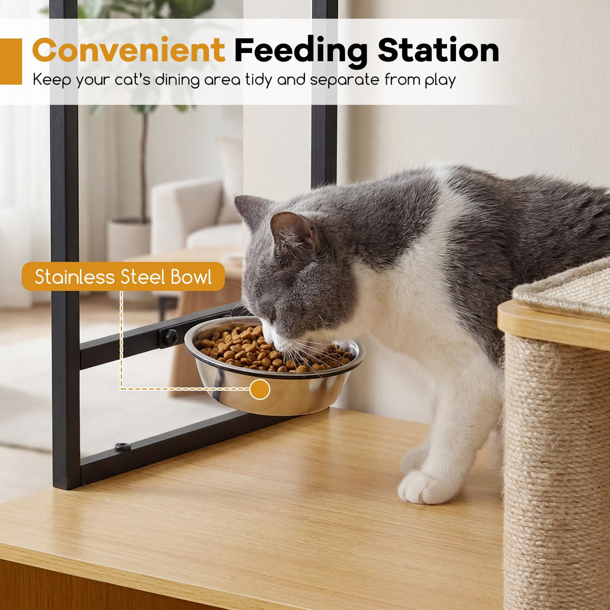 117.5 cm Modern Cat Tower Cabinet with Sisal Scratching Posts and Hanging Ball