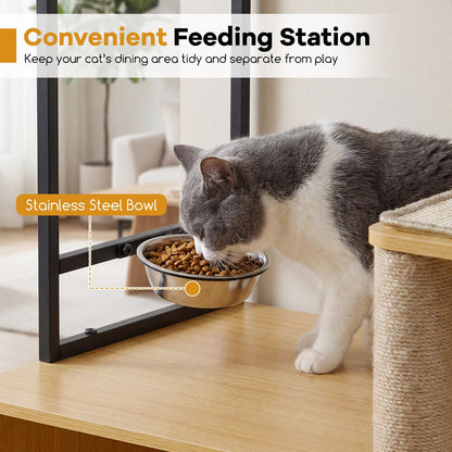117.5 cm Modern Cat Tower Cabinet with Sisal Scratching Posts and Hanging Ball