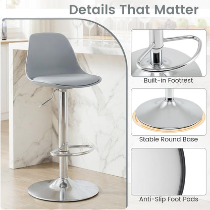 Bar Stools Set of 2, Height Adjustable Swivel Bar Chairs