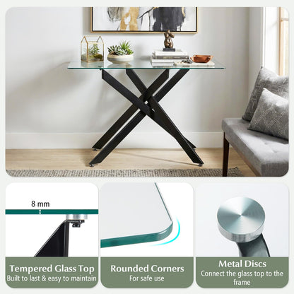 Modern Glass Console Table with Tempered Glass Top and Tubular Legs