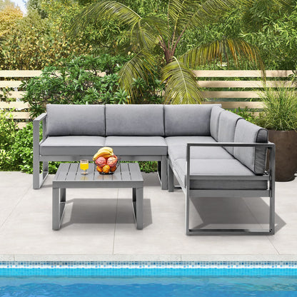 5 Seater L Shape Aluminium Garden Corner Sofa Set