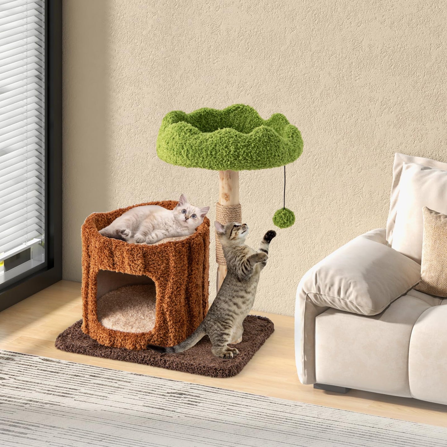 Multifunctional Cat Tree Modern Cat Tower with Sisal Covered Scratching Posts