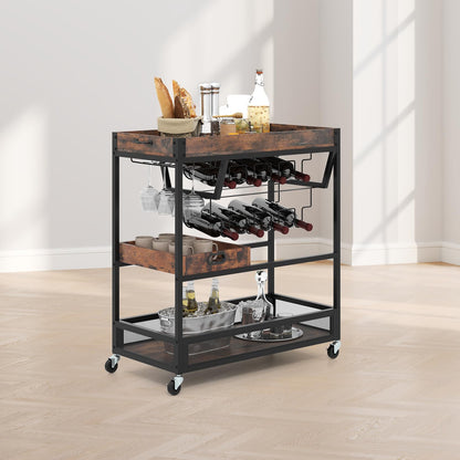 Kitchen Serving Cart with Removable Tray and Wine Rack