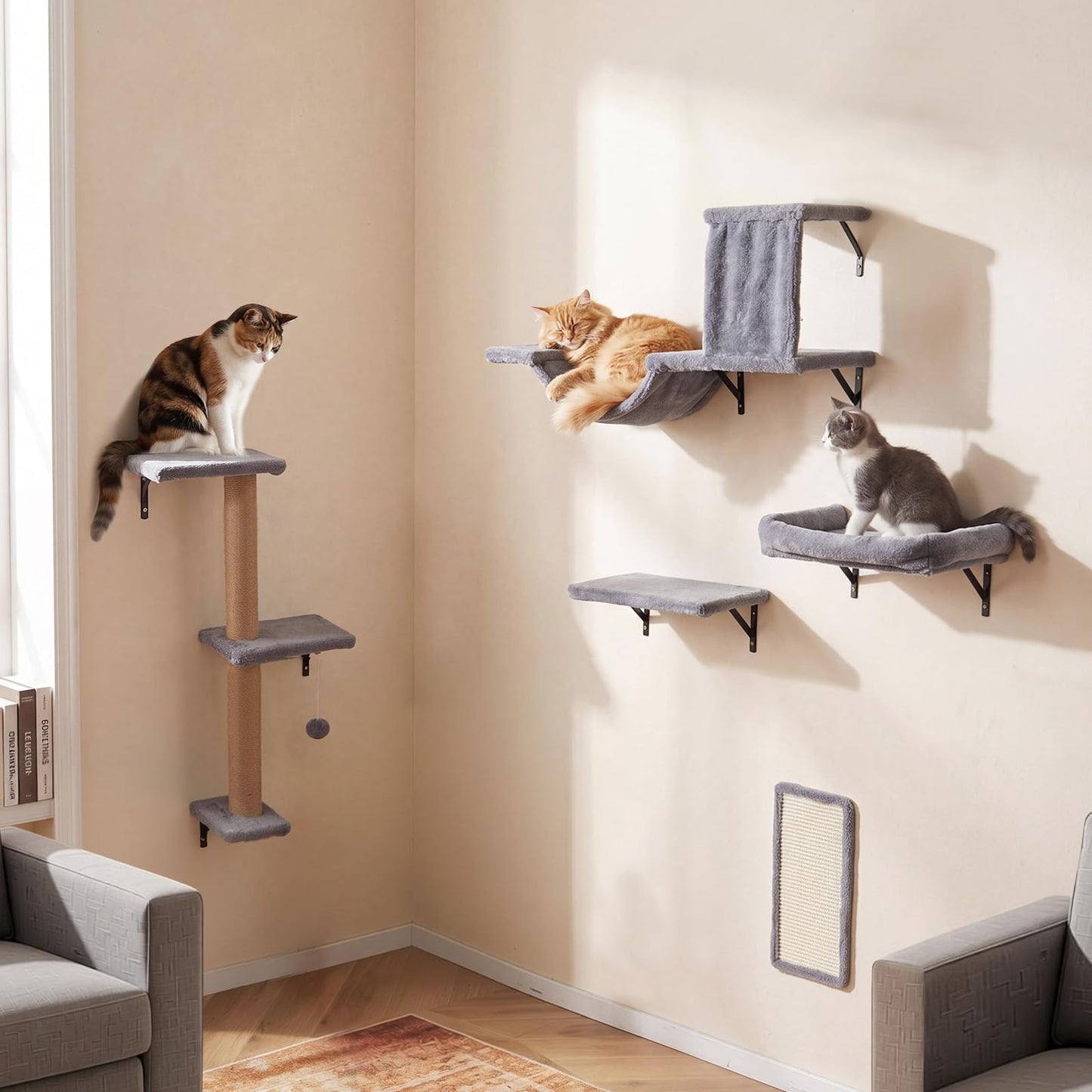 Wall Mounted Cat Tree, 5-in-1 Cat Climbing Wall Set