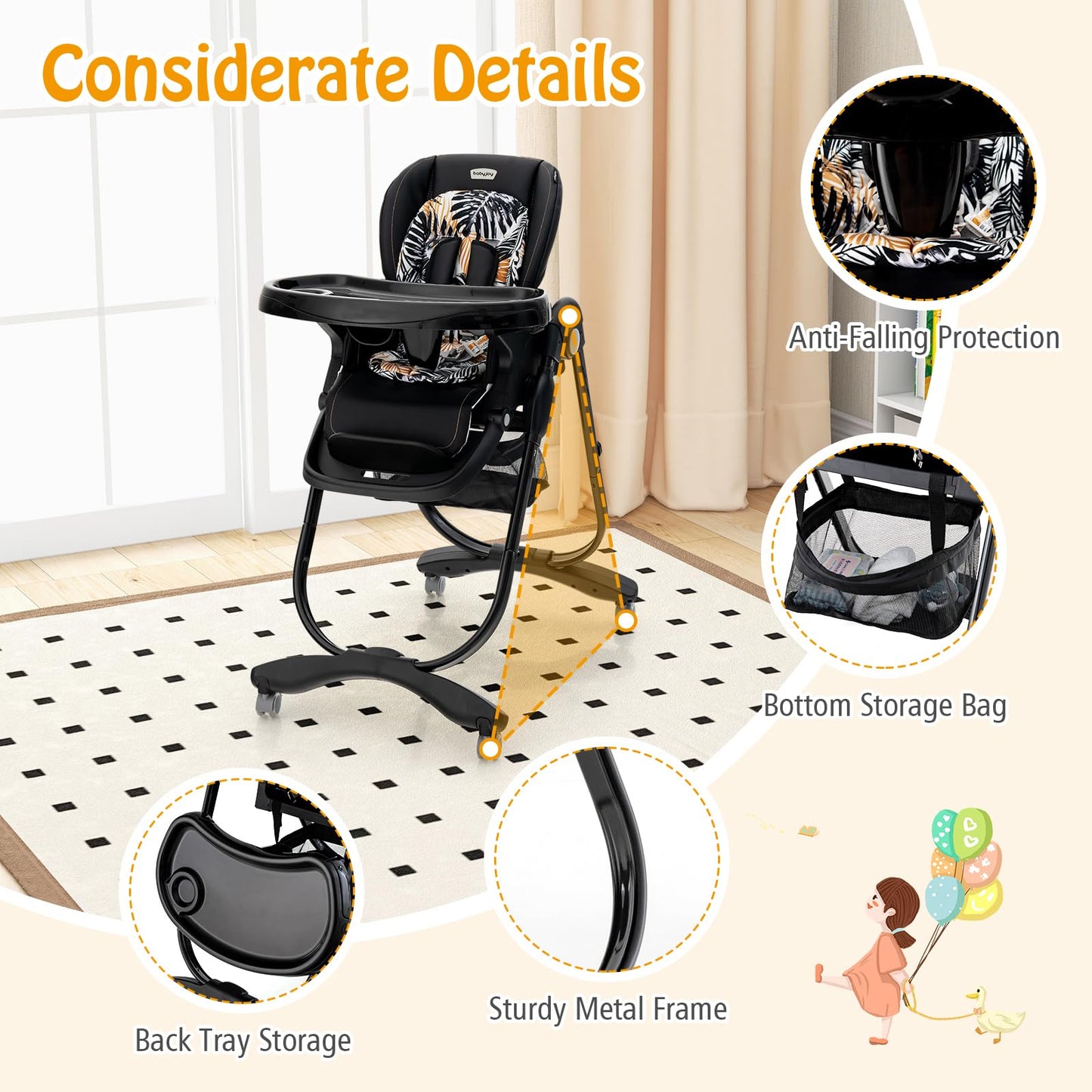 Adjustable & Folding Baby Highchair with Lockable Wheels