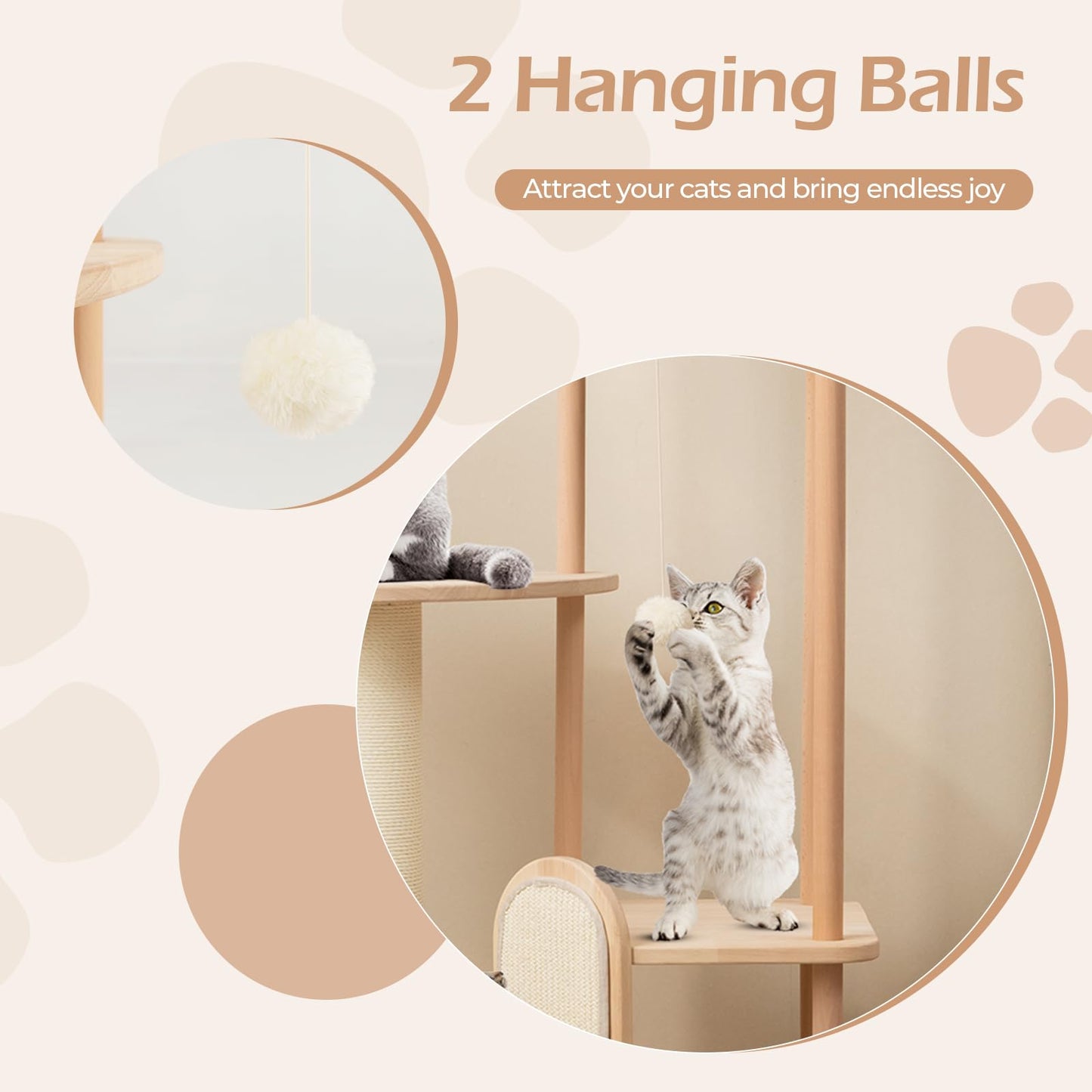 Multi-level Modern Wood Cat Tree with Scratching Board and Post