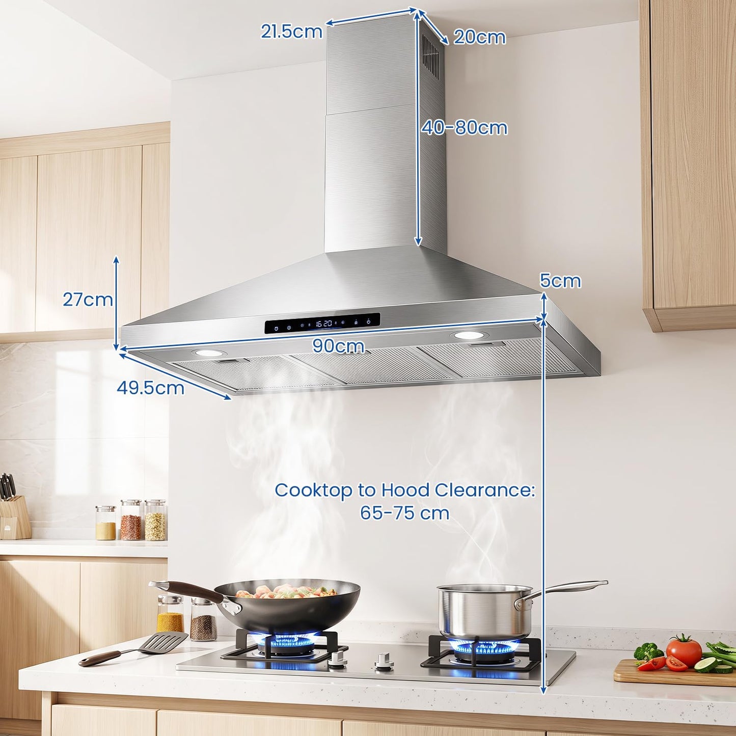 90cm Chimney Cooker Hood, 744 km/h, 8 Speed Fan, Gesture Control