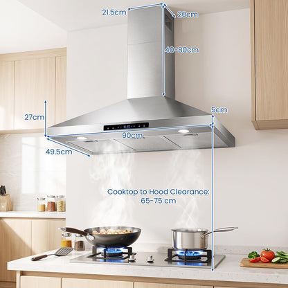 90cm Chimney Cooker Hood, 744 km/h, 8 Speed Fan, Gesture Control