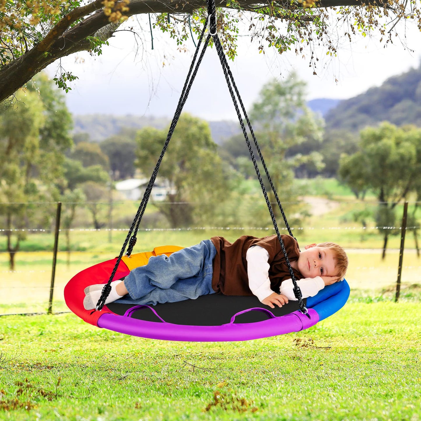 40" Saucer Tree Swing, Flying Nest Swing with Handle & Pillow