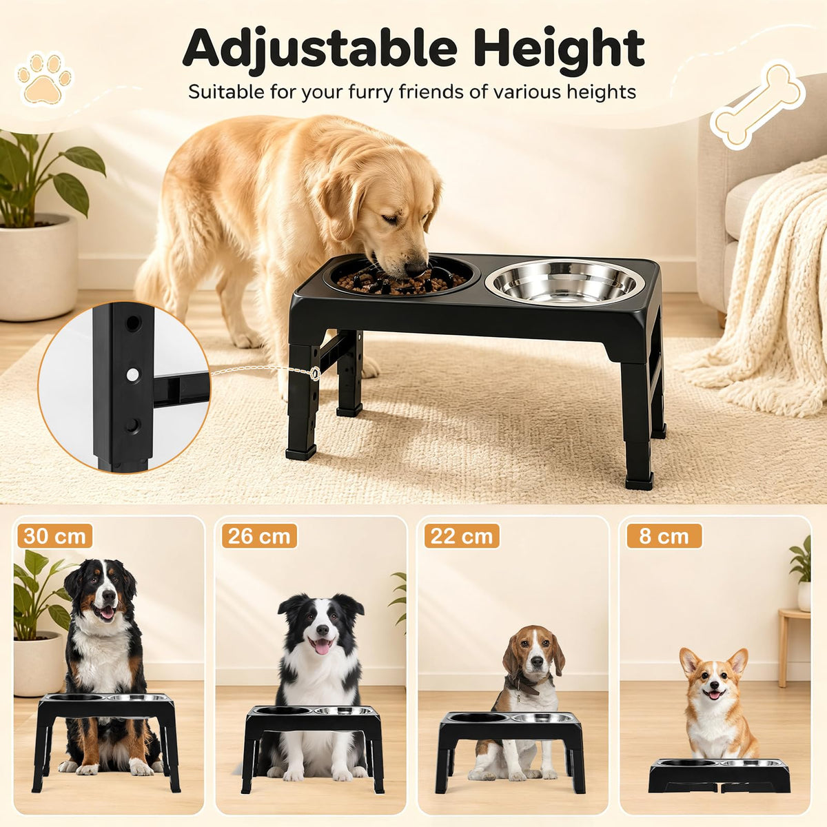 Raised Dog Bowls with Slow Feeder and 4-Level Adjustable Stand