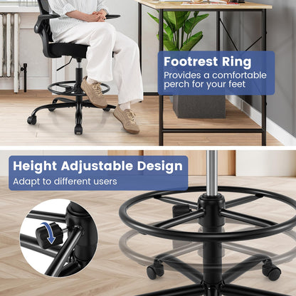 Mesh Drafting Chair, Ergonomic Swivel Office Chair with Adjustable Footrest