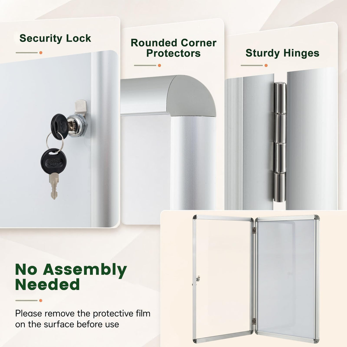 90 x 60 cm Enclosed Bulletin Board with Locking Door and Aluminum Alloy Frame