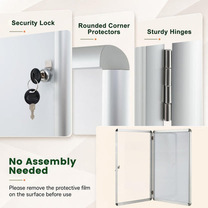 90 x 60 cm Enclosed Bulletin Board with Locking Door and Aluminum Alloy Frame