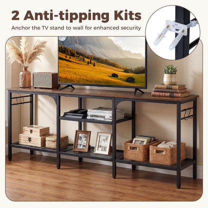 TV Unit for 65 Inch TVs, 140cm Industrial TV Stand Cabinet with Mesh Storage Shelves