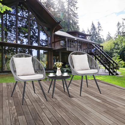 String Patio Bistro Set with 2 Chairs and Glass Coffee Table