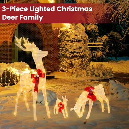 3 Pieces Lighted Reindeer Family Set with 230 LED Lights and Stakes