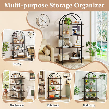 4-Tier Arched Bookshelf, 156cm Metal Frame Bookcase Shelving Unit