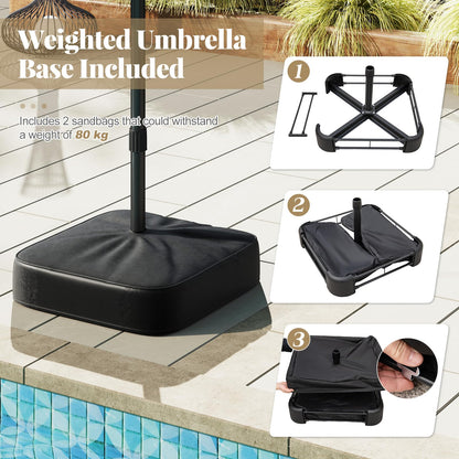 Double-Side Garden Parasol, Sun Shade Umbrella with Solar Powered LED Lights, Base & Crank System