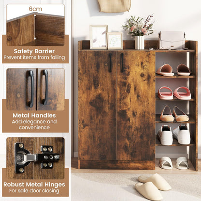 Shoe Storage Organizer with 2 Adjustable Inner Shelves and 4 Open Shelves