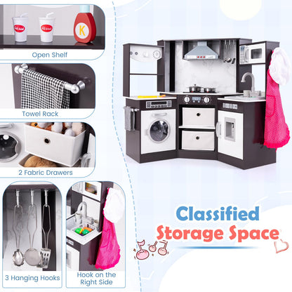 Wooden Kids Play Kitchen Corner with Lights and Water Circulation System