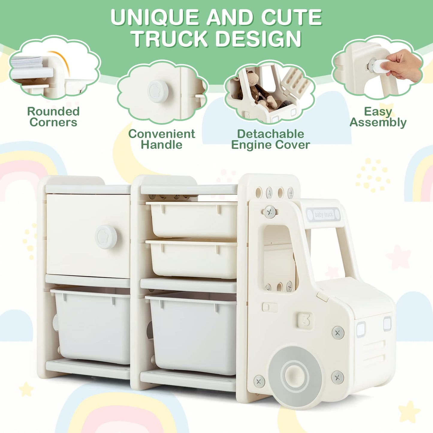 Truck-shaped Toddler Storage Cabinet Kids Toy Organizer
